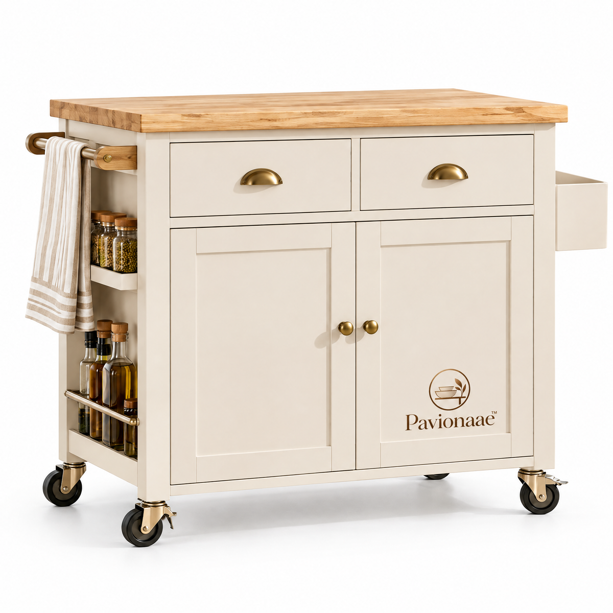 Pavionaae™ Kitchen Island Cart with Drawers - white background product view