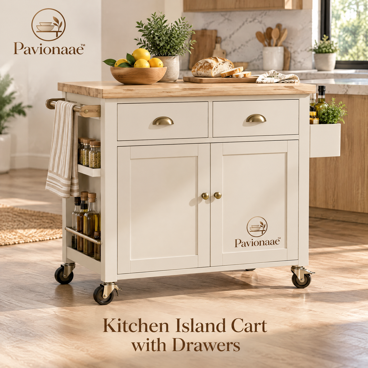 Pavionaae™ Kitchen Island Cart with Drawers - gallery image 1