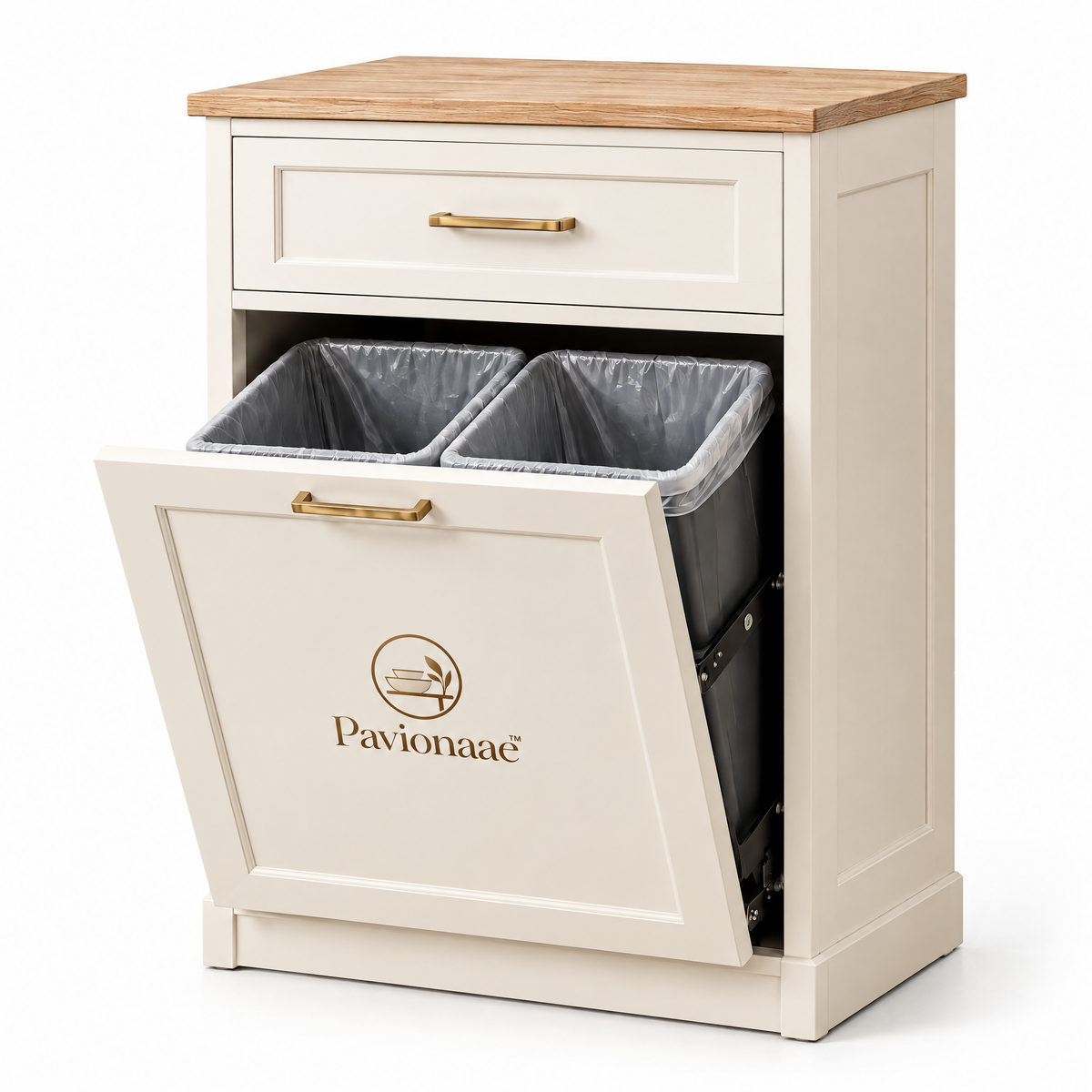 Pavionaae™ Kitchen Trash Can Storage Cabinet - white background product view